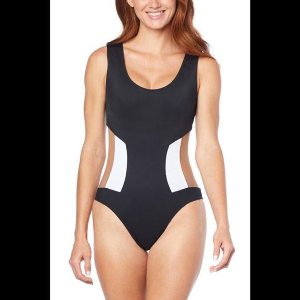 NWOT Nomads Women's Shoreline One-Piece Swimsuit with Power Mesh Paneling Black